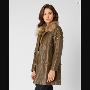 Adrienne Landau BRASS STUD LEATHER JACKET SIZE L/XL  NWT